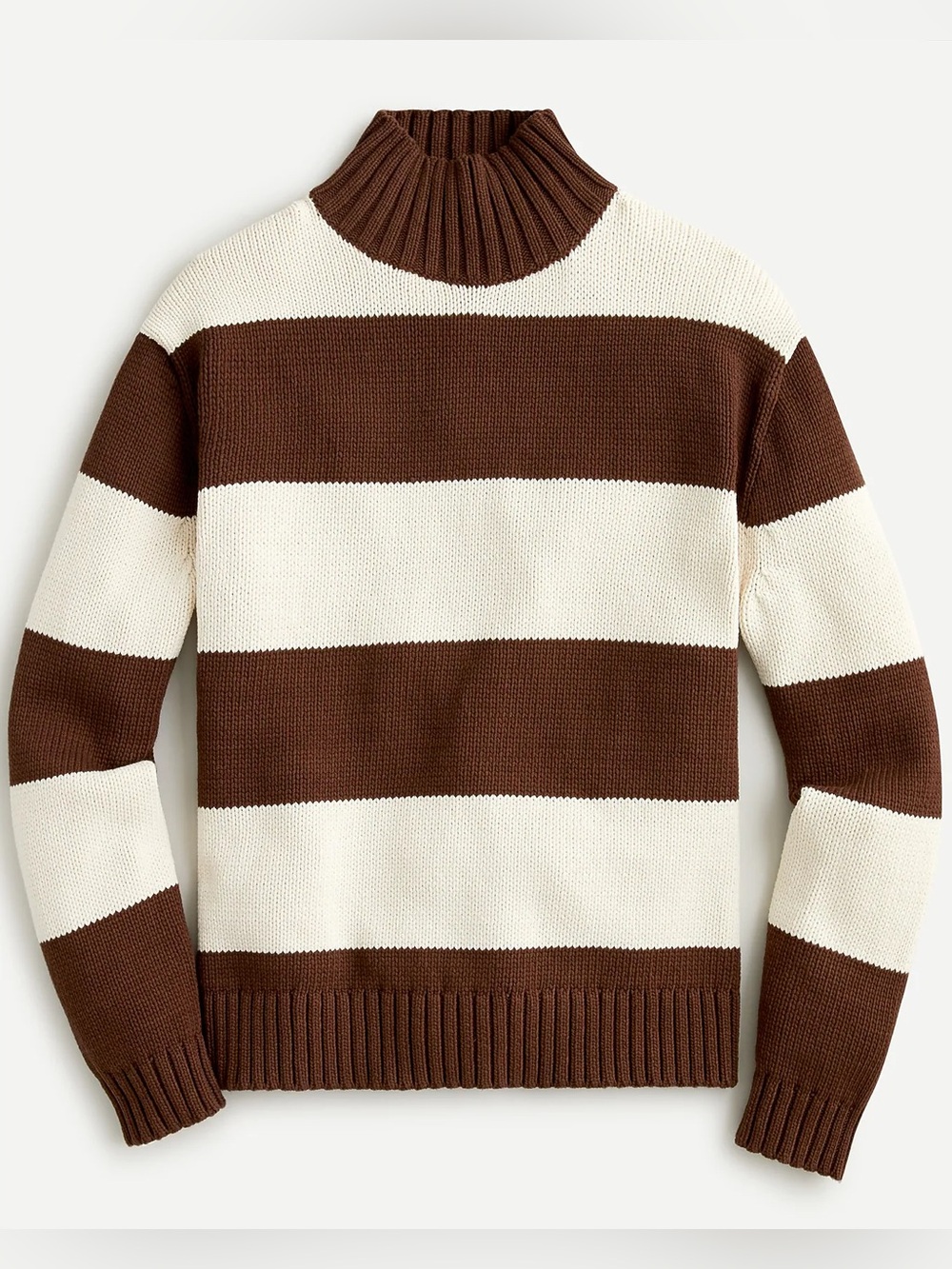 NWOT J. Crew Brown/ Cream Rugby Stripe Mockneck Sweater Small Scandi Minimal